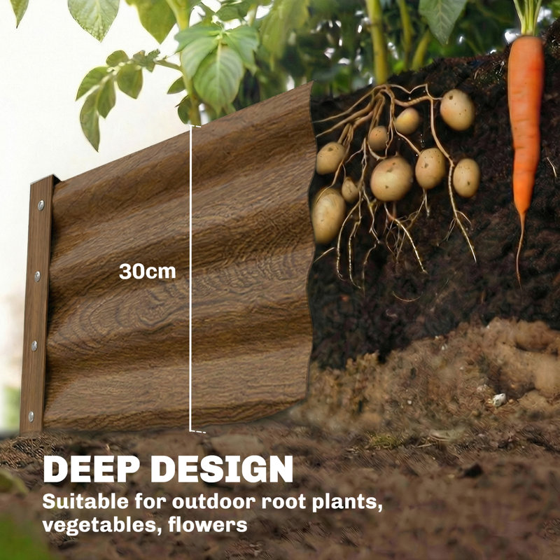 Lit de jardin surélevé galvanisé 12 x 4 x 1 pi, fond ouvert, brun, H 11,8 po x l 141,7 po x P 47,2 po, Brun