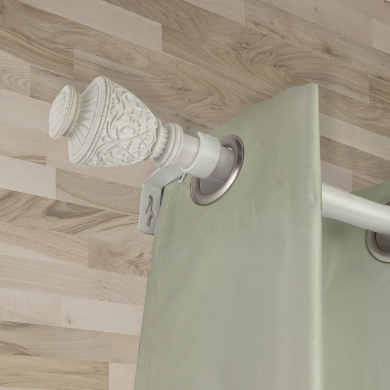 Tringle à rideaux simple en faux bois Lemos, 66" - 120", Blanc perle