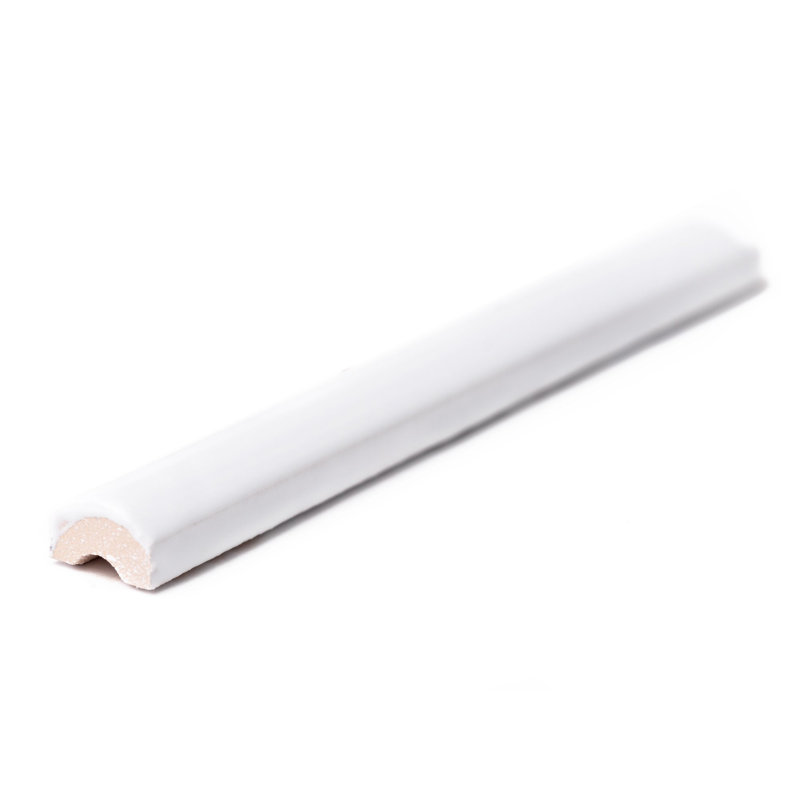 White Ceramic Round Pencil Tile Trim, 6'' Length