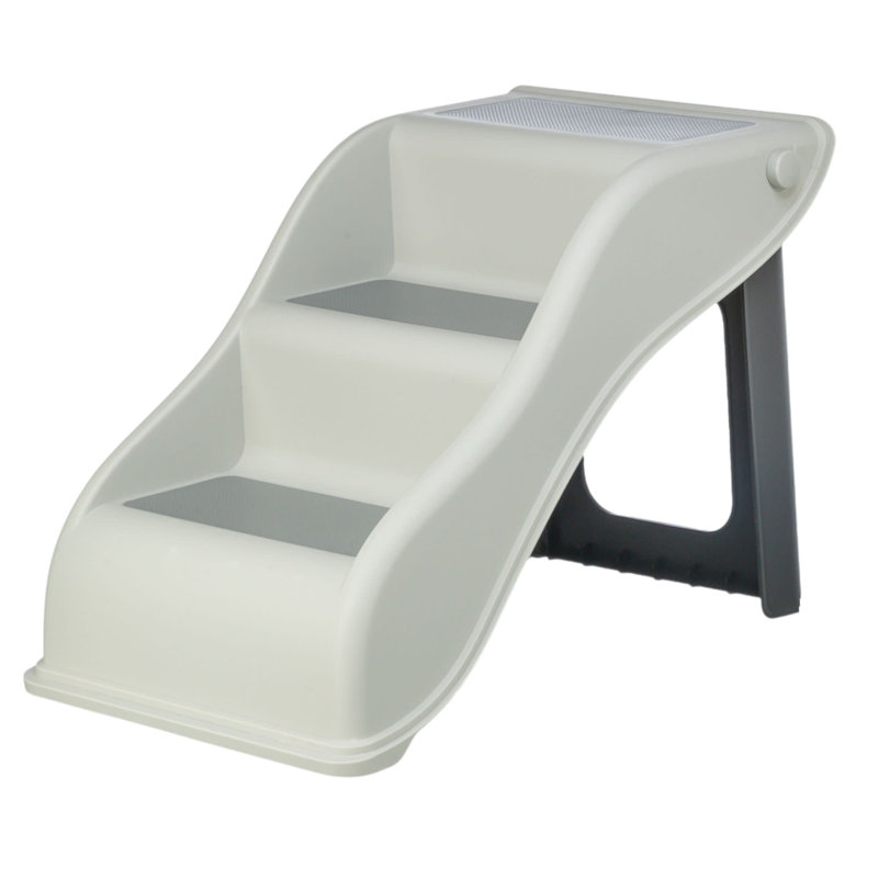 Gray Lightweight Collapsible 3-Step Pet Stairs with Non-Slip Treads