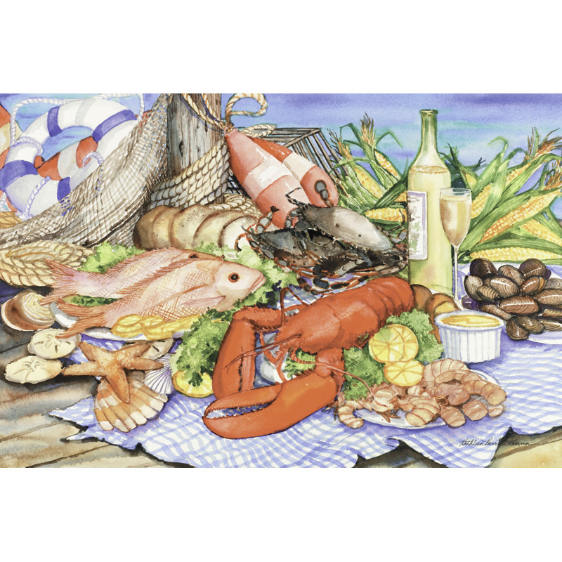 Plateau de fruits de mer, pique-nique en bord de mer, rouge, bleu, H 24 po x l 48 po x P 1,5 po