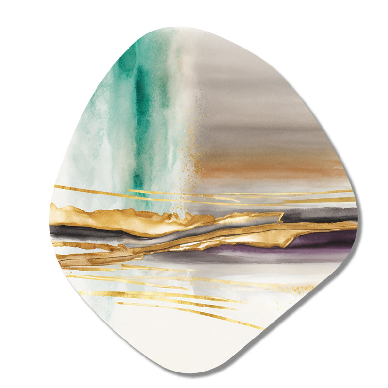 Golden Morning Glory IV - Art abstrait en forme de nébuleuse à encre liquide asymétrique en métal, H 28 po x l 25 po