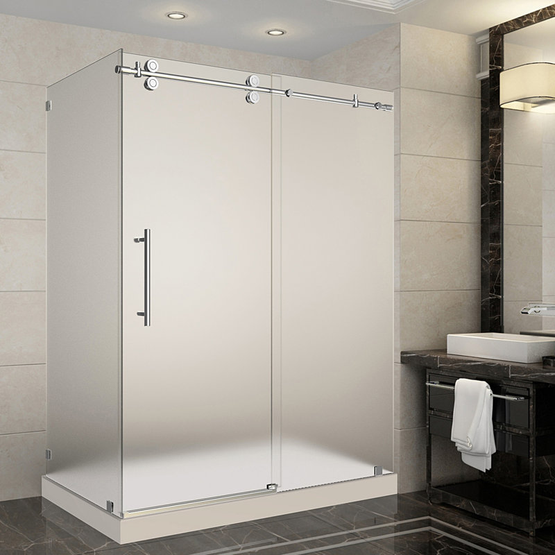 Langham 60" x 77.5" Rectangle Sliding Shower enclosure with Base Included, Chrome, Right