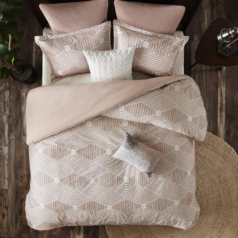 Lit Blush très grand / très grand - 100% coton, coutures cachées, ensemble de literie d'apparence élégante en forme géométrique, savoir-faire artisanal