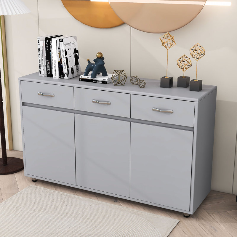 Armoire en bois avec tiroirs, portes et tablettes pour le salon, Gris