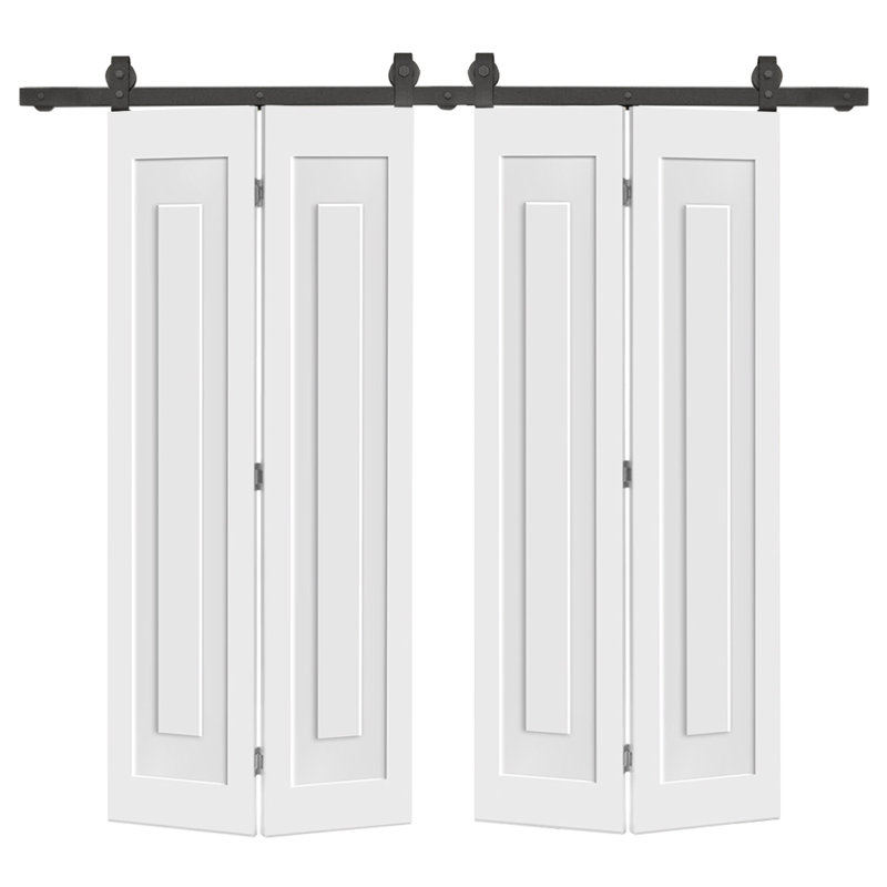 Ensemble de quincaillerie pour porte de grange coulissante double 3 panneaux PANEL, 60 po x 80 po, Blanc