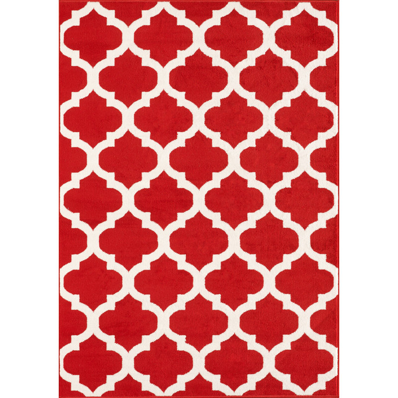 Rouge abstrait/Tapis décoratif blanc, Rectangle 2 pi x 3 pi 6 po