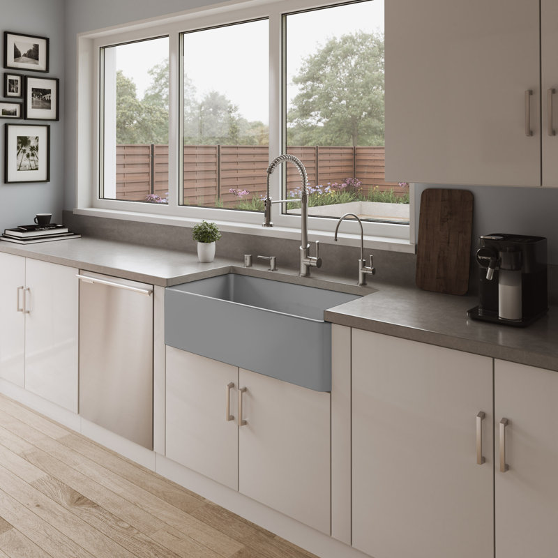 36'' L Single Bowl Fireclay Kitchen Sink, Gray Matte