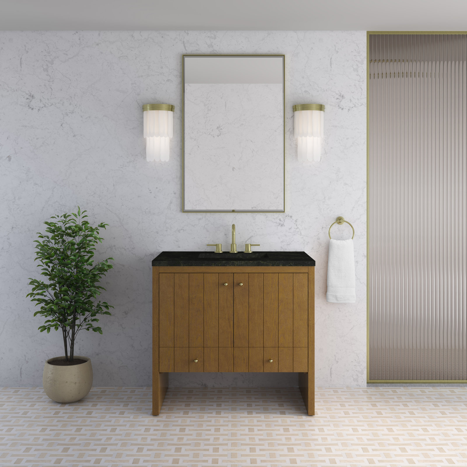 Hudson 36'' Single Bathroom Vanity, 8" Widespread, Phantome, Honey Oak