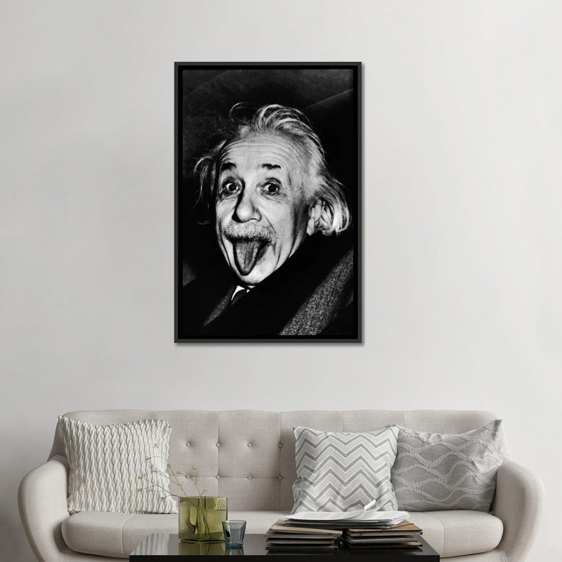 Albert Einstein, collage de sa langue, reproduction sur toile tendue, H 26 po x l 18 po x P 1,5 po, Pas de tapis