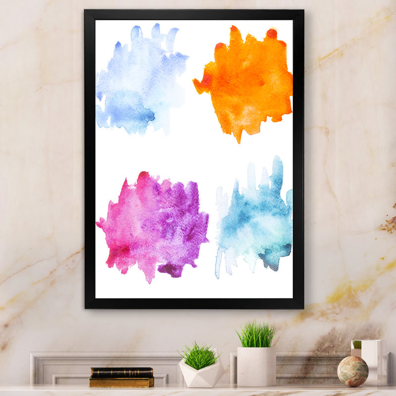 Coups de peinture bleu, orange, mauve - œuvres d'art sur toile modernes et contemporaines, H 20 po x l 12 po x P 1 po