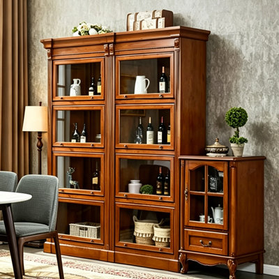Bibliothèque verticale 31,89 "en bois de frêne massif, armoire de rangement vitrée sur pied, grande capacité de rangement et de présentation de livres avec portes en verre rabattables à quatre niveaux