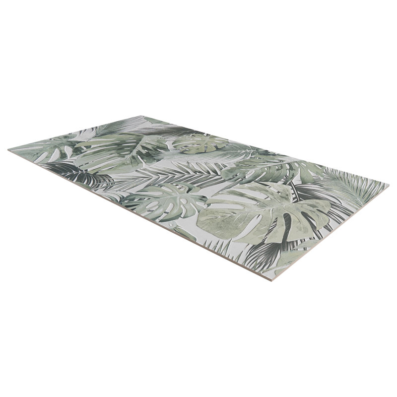 Botanic 24x48 Textured Matte Ceramic Tile, White/Green