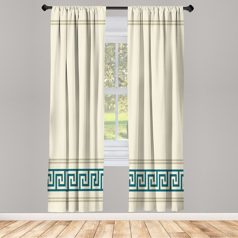 Semi Sheer Curtain Pair, Ivory Petrol Blue/Tan, 28" W x 95" L