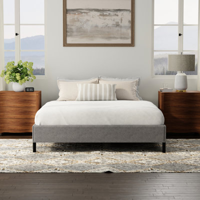 Full Upholstered Bed Frame Foundation In Black And Gray, Built For Standard Mattress Configurations, Simple Setup, High Weight Limit Gray Size Frame, A Mattresses, Offers Solid Support, Convenient