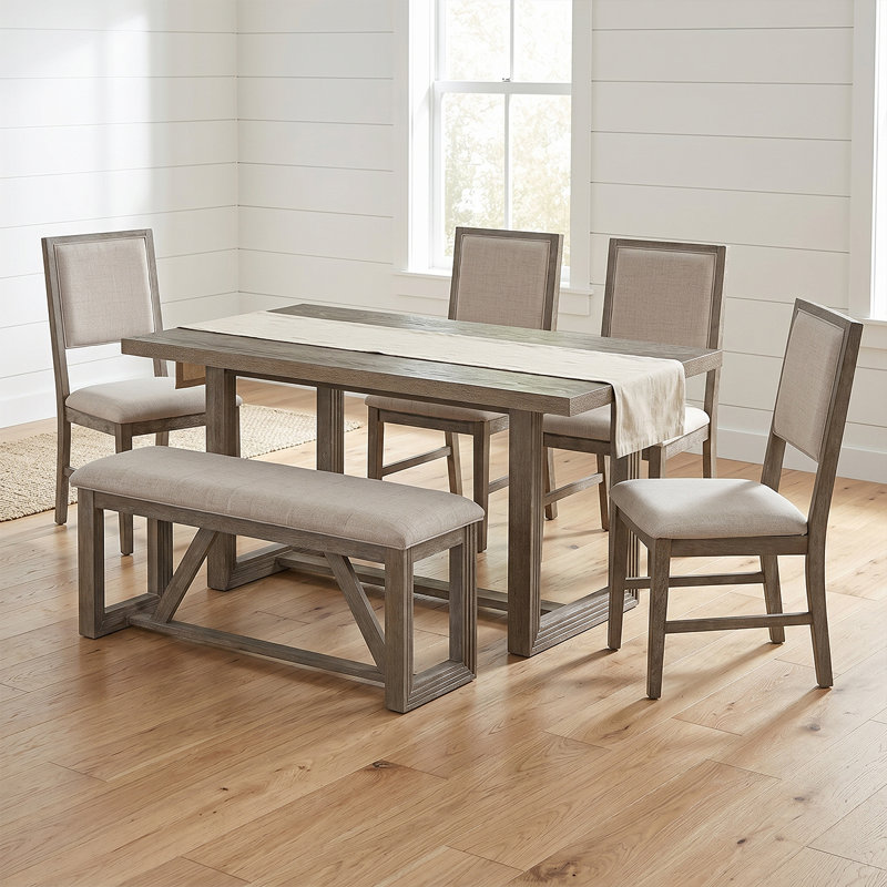 Ensemble de salle à manger 60 "en bois avec banc pour 6 - Collection de salle à manger classique, Bois gris