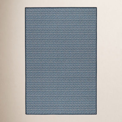 Herringbone Navy Machine Washable Chevron Rug