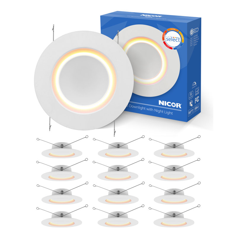 5"/6" White Baffle Selectable LED Downlight With Night Light Feature (12-Pack)