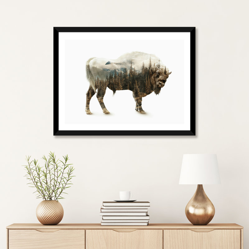 « bison » par riza peker-impression sur image, H 16 po x l 24 po x P 1 po, Papier avec cadre noir