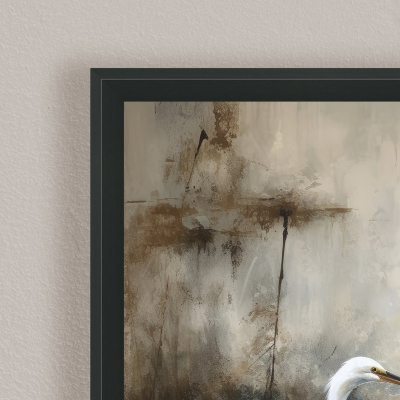 Nature Inspired Egret In Lake, 30" H x 24" W x 2.375" D, Black, Framed Canvas