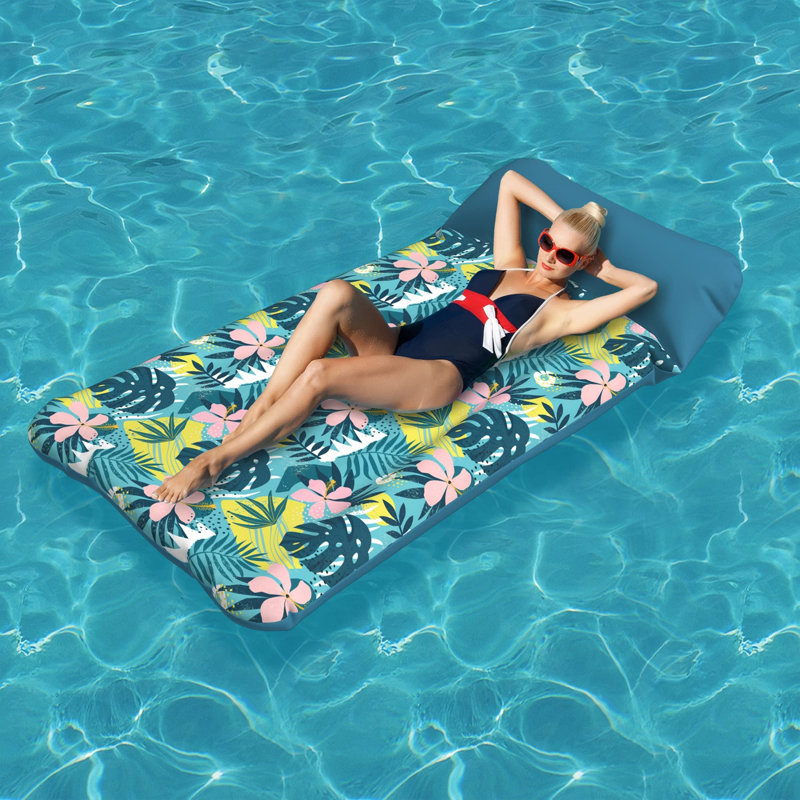 Oversized Fabric Covered Inflatable Pool Lounge Float 185 x 100cm, Adult Tanning Pool Raft Floaties, Floating Ride-on Lounger for Party Sea Beach Lake