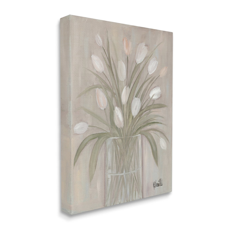 Nature morte en pot de fleurs blanches avec tulipe blanche par Kate Sherrill, Toile tendue, H 40 po x l 30 po x P 1,5 po