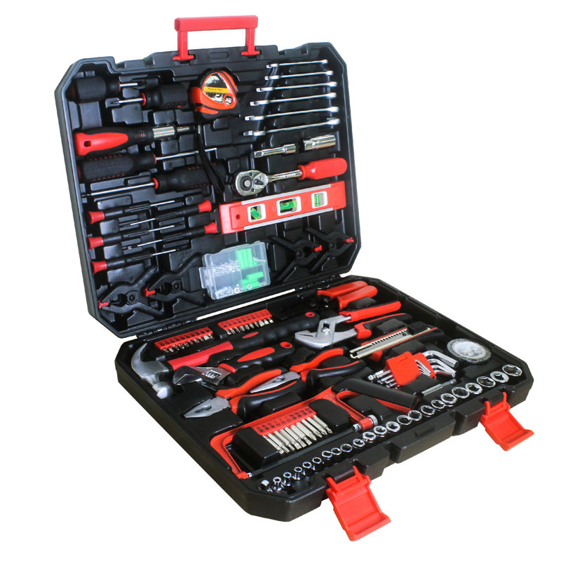 Ensemble d'outils 238 pièces - Boîte à outils à main noire - Convenant aux différents accessoires de la maison, avec ruban à mesurer transparent, marteau poli, art confortable, pinces réglables, tournevis de précision