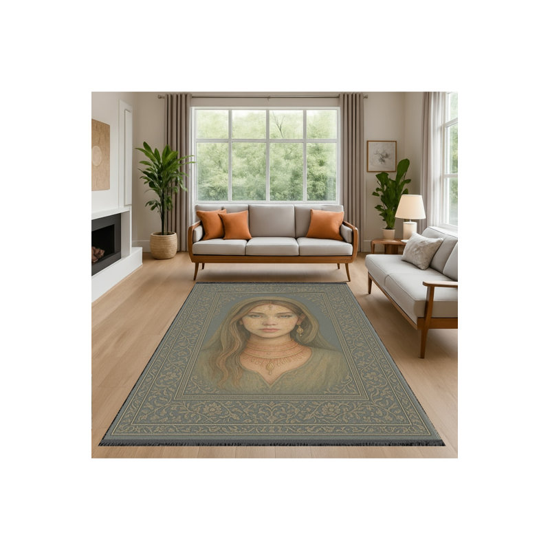 Tapis vert tissé à motif lavable Mosso, 2'6" x 9'10"