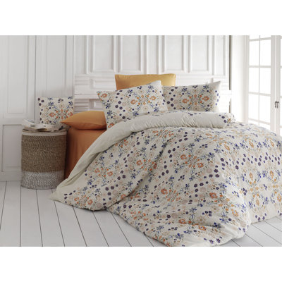 Ensemble de housse de couette 3 pièces en mélange de coton orange / bleu / mauve Dermott
