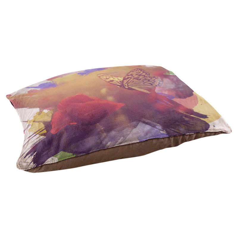 Coussin de créateur de papillon et rose aquarelle Burkey, L 19,5 po x l 29,5 po, Marron foncé