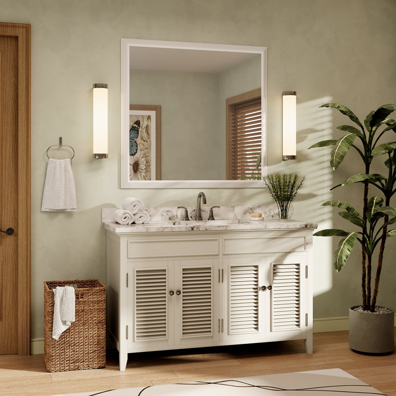 Molly Tempered Glass Metal Beveled Framed Wall Mounted Vanity Rectangular Mirror, 40" x 38", White