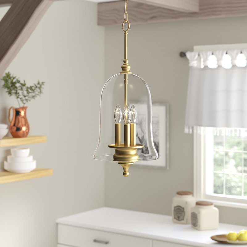 Luminaire suspendu en forme de cloche à 3 lumières Laurel, Laiton naturel