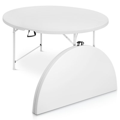 Table ronde en plastique pliable ronde avec cadre en acier pliable et poignée de transport