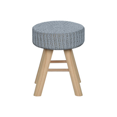 Grey Velvet Footrest With Cylindrical Wood Legs No Assembly Solid Leg Base