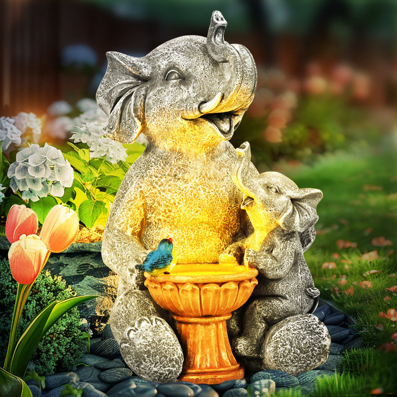 Bain solaire d'oiseaux éléphant, décoration de jardin extérieur pour patio, cour et pelouse