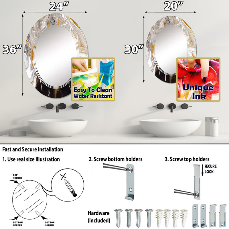 Miroir de salle de bain sans cadre, 30 po x 20 po