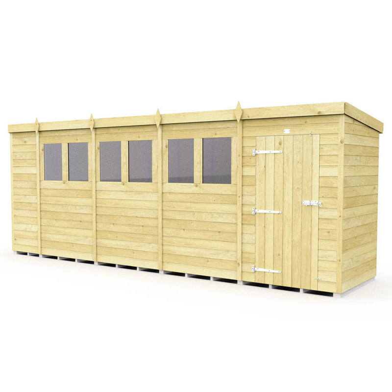 18ft x 4ft Pent Shed - Single Door with Windows