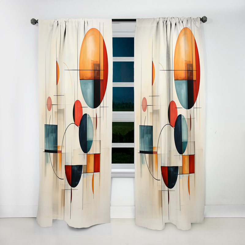 Rideau obscurcissant coloré à motif géométrique Mid-Century coloré - 1 panneau, L 52 po x L 108 po