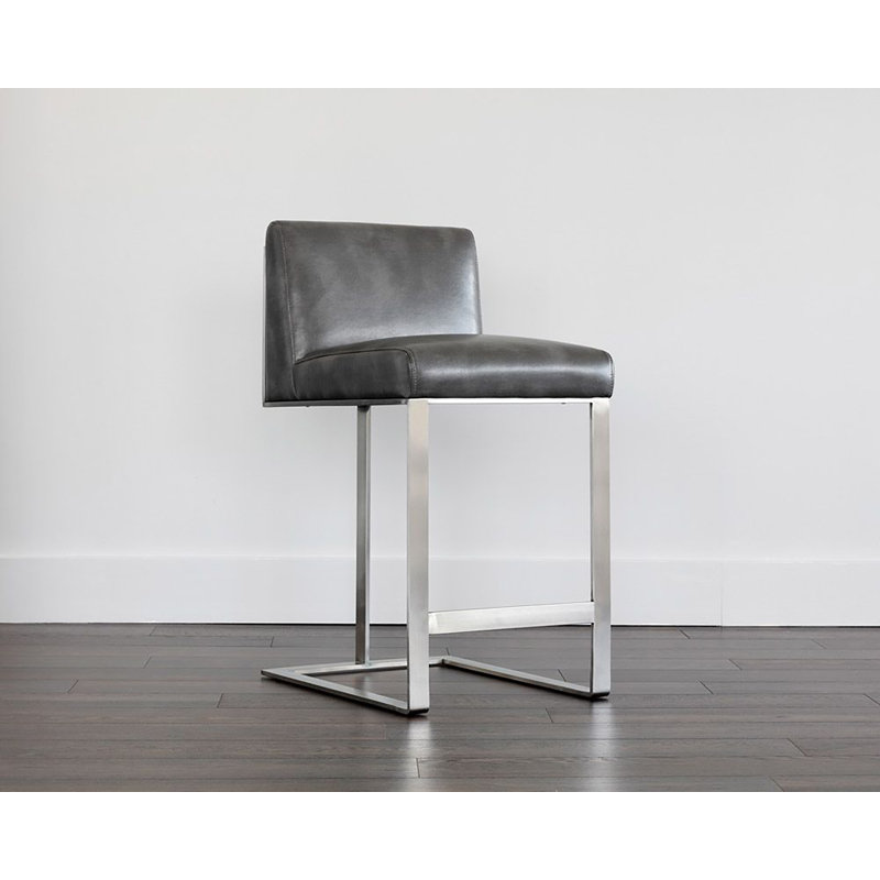 Dean Bar & Counter Stool, White Faux Leather, Stainless Steel, Counter Stool (26" Seat Height)