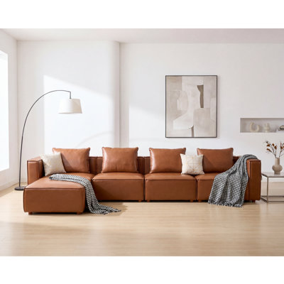 Canapé modulaire rembourré en cuir 5 pièces de 152,76 po de largeur