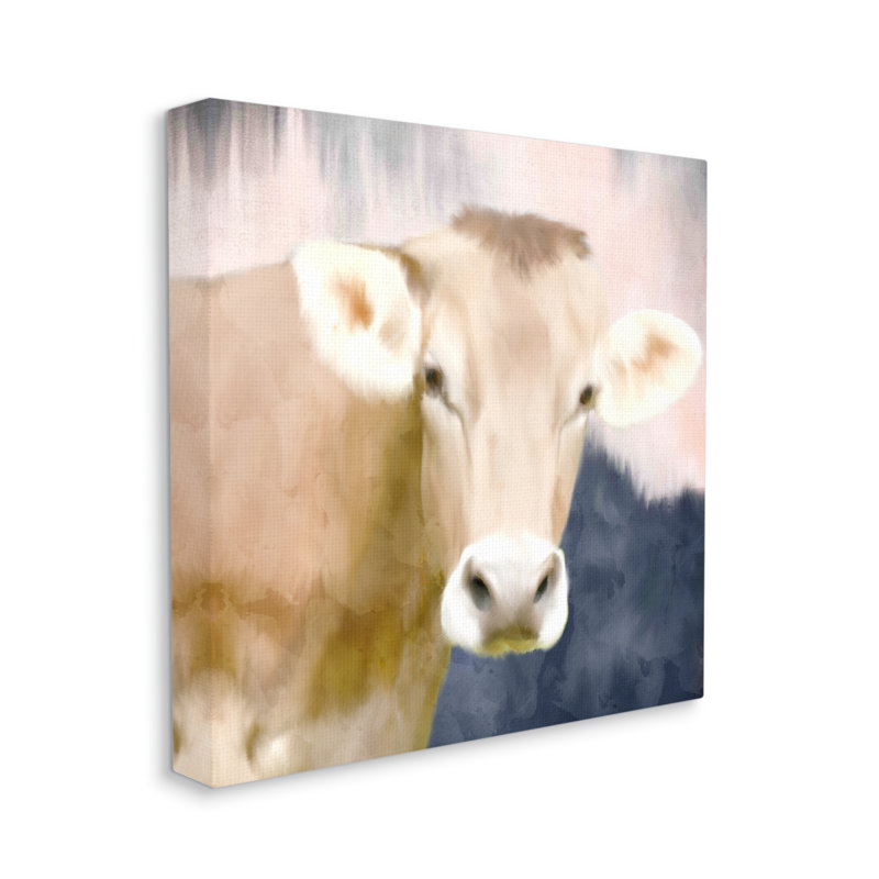 Paysage champêtre de vache gros plan peint par Kim Allen - Peinture, Toile tendue, H 36 po x l 36 po x P 1,5 po