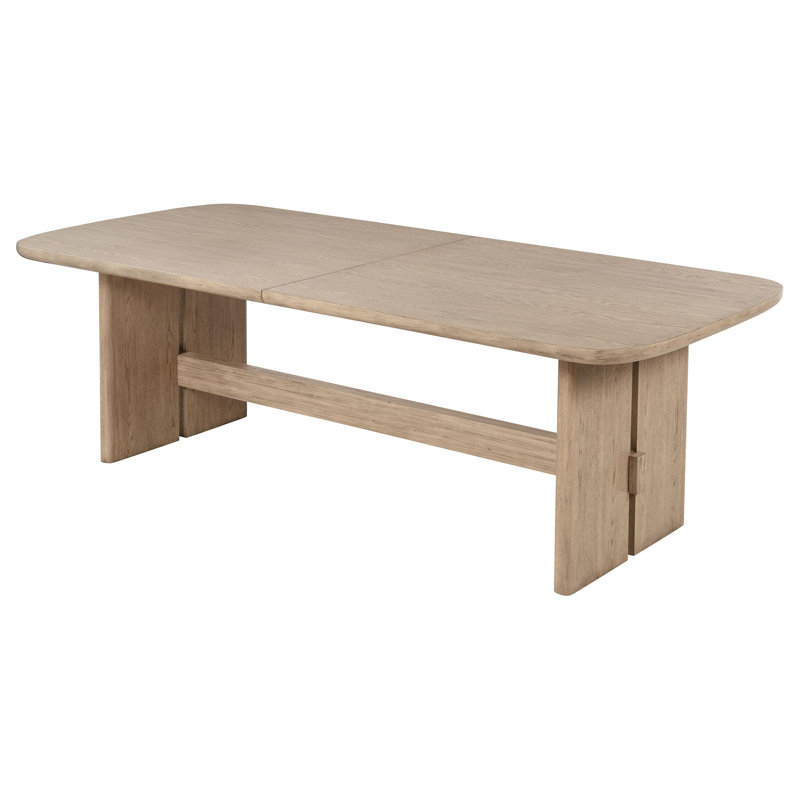 Table de salle à manger Lno, plateau à rallonge de 92 à 110 pouces, bois de chêne beige
