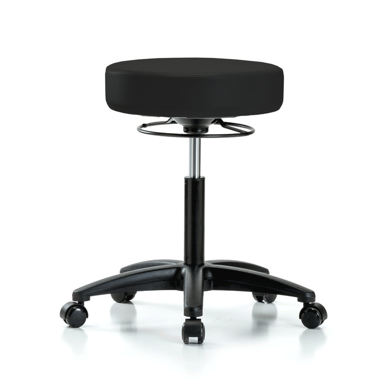 Adjustable Height Lab Stool with Removable Casters/Wheels, Black Fabric, Fabric