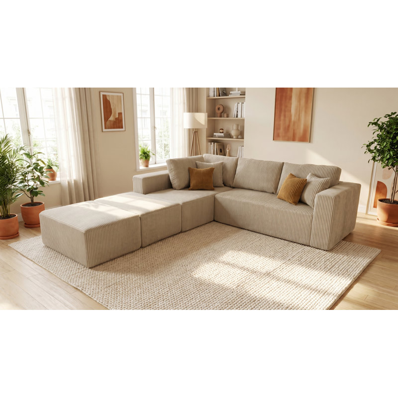 Canapé modulaire Boneless Fernvale, Velours côtelé beige