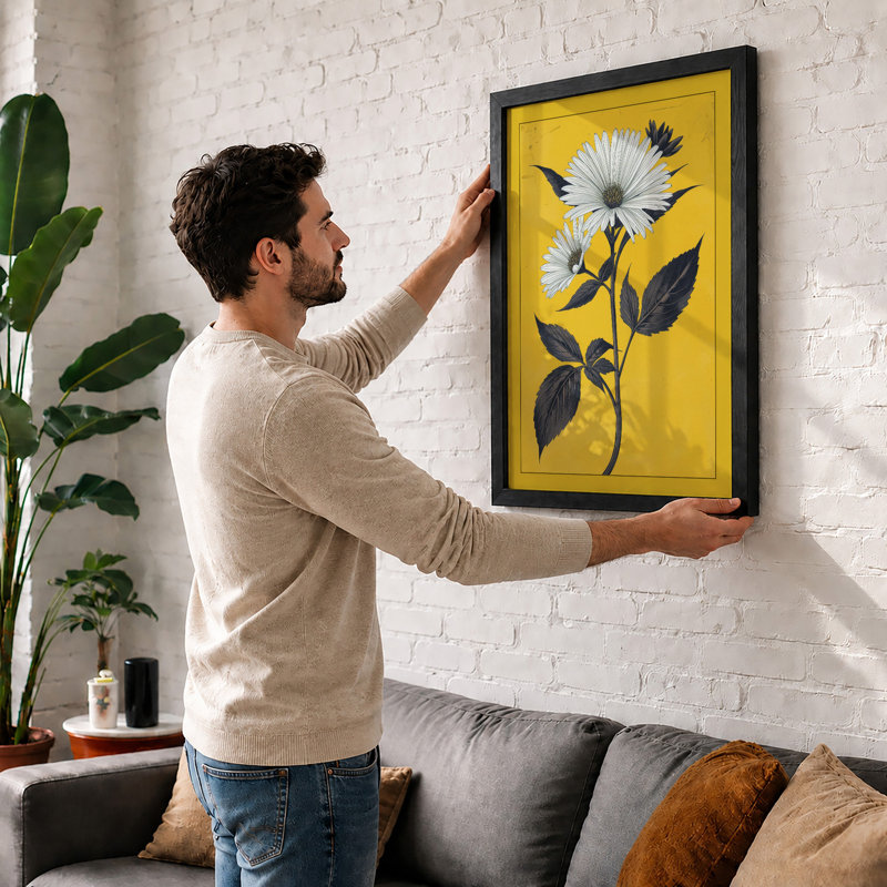 Daisies on Gold Botanical - Framed Print, Oak, A3 - 42.0 x 29.7 cm