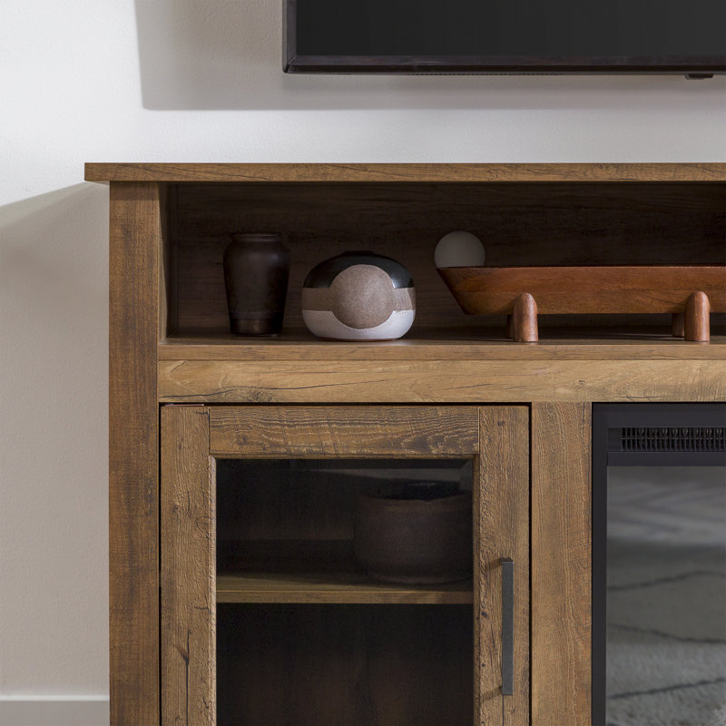 Kohn 58" 2-Door Media Console with Electric Fireplace, Rustic Oak