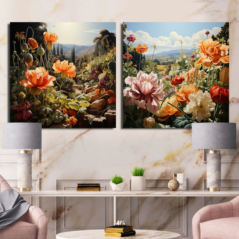 «Garden Reverie Blooms», 2 pièces, H 16 po x l 33 po, Toile tendue