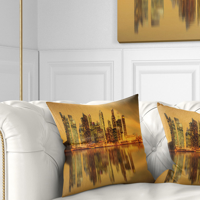 Coussin cityscape skyscrapers singapour marina bay, 16 po x 1 po, Coussin décoratif