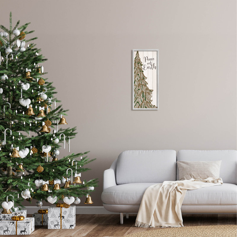 «Peace on Earth Tree» par Kim Allen - impression sur bois, H 24 po x l 10 po x P 1,5 po, Estampe numérique Farmhouse