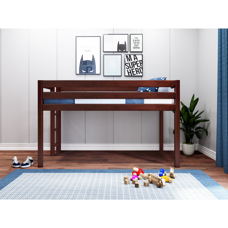 Johannes Solid Wood Twin Low Loft Bed with Ladder, Cherry